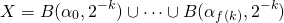 \[X=B(\alpha _{0} ,2^{-k})\cup \dots \cup B(\alpha _{f(k)},2^{-k})\]