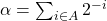 \alpha = \sum_{i \in A} 2^{-i}